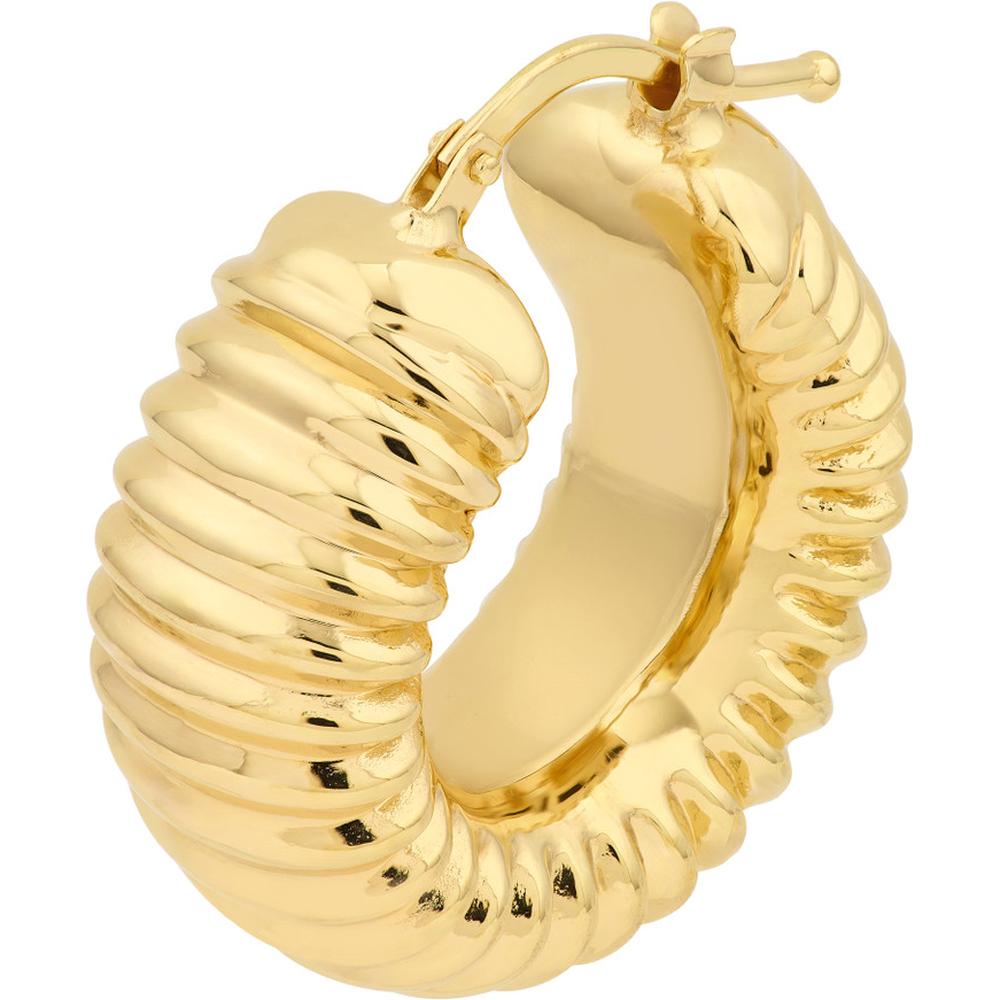 Olas d'Oro - 14K Yellow Gold Puff Ribbed Large Hoop Earrings - 4.08 Grams Total Weight