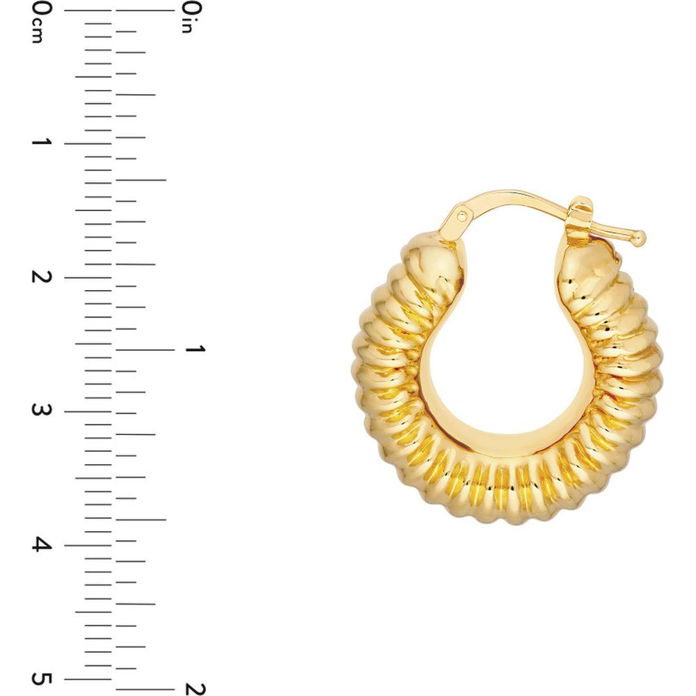 Olas d'Oro - 14K Yellow Gold Puff Ribbed Large Hoop Earrings - 4.08 Grams Total Weight