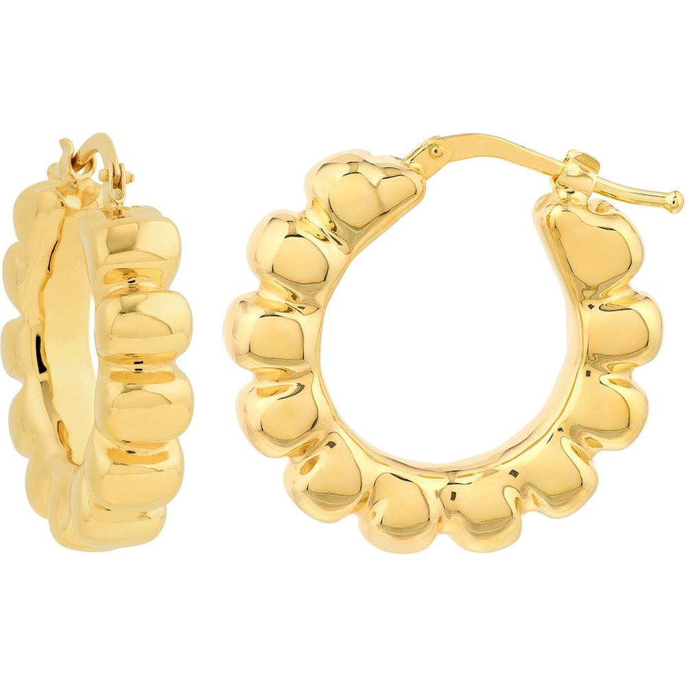 Olas d'Oro - 14K Yellow Gold Puff Scalloped Hoop Earrings - Lightweight and Elegant Design