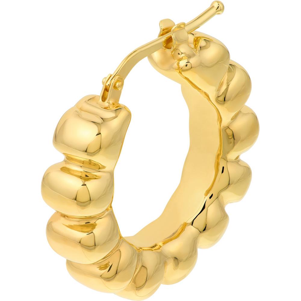 Olas d'Oro - 14K Yellow Gold Puff Scalloped Hoop Earrings - Lightweight and Elegant Design