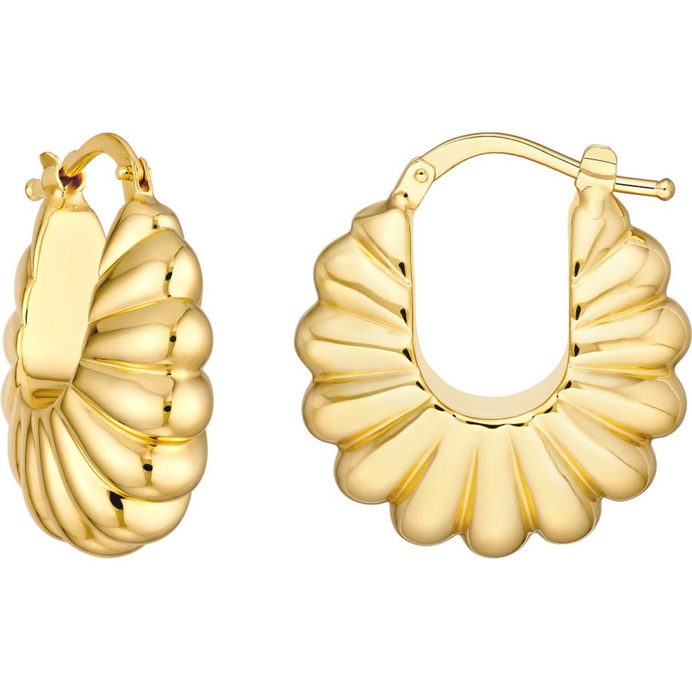 Olas d'Oro - 14K Yellow Gold Puff Shrimp Hoop Earrings Elegant Textured Design with Hinge Closure