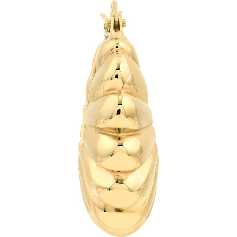 Olas d'Oro - 14K Yellow Gold Puff Shrimp Hoop Earrings Elegant Textured Design with Hinge Closure