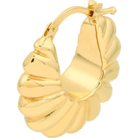 Olas d'Oro - 14K Yellow Gold Puff Shrimp Hoop Earrings Elegant Textured Design with Hinge Closure