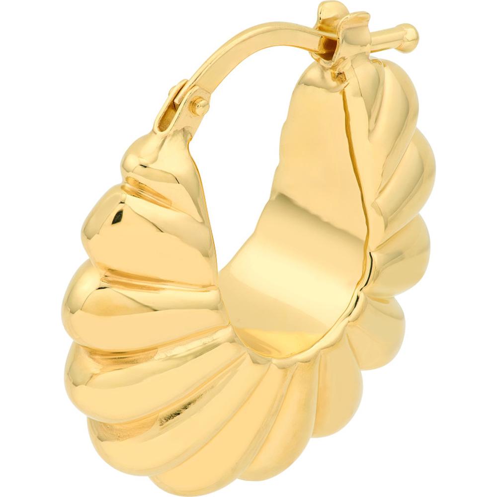 Olas d'Oro - 14K Yellow Gold Puff Shrimp Hoop Earrings Elegant Textured Design with Hinge Closure