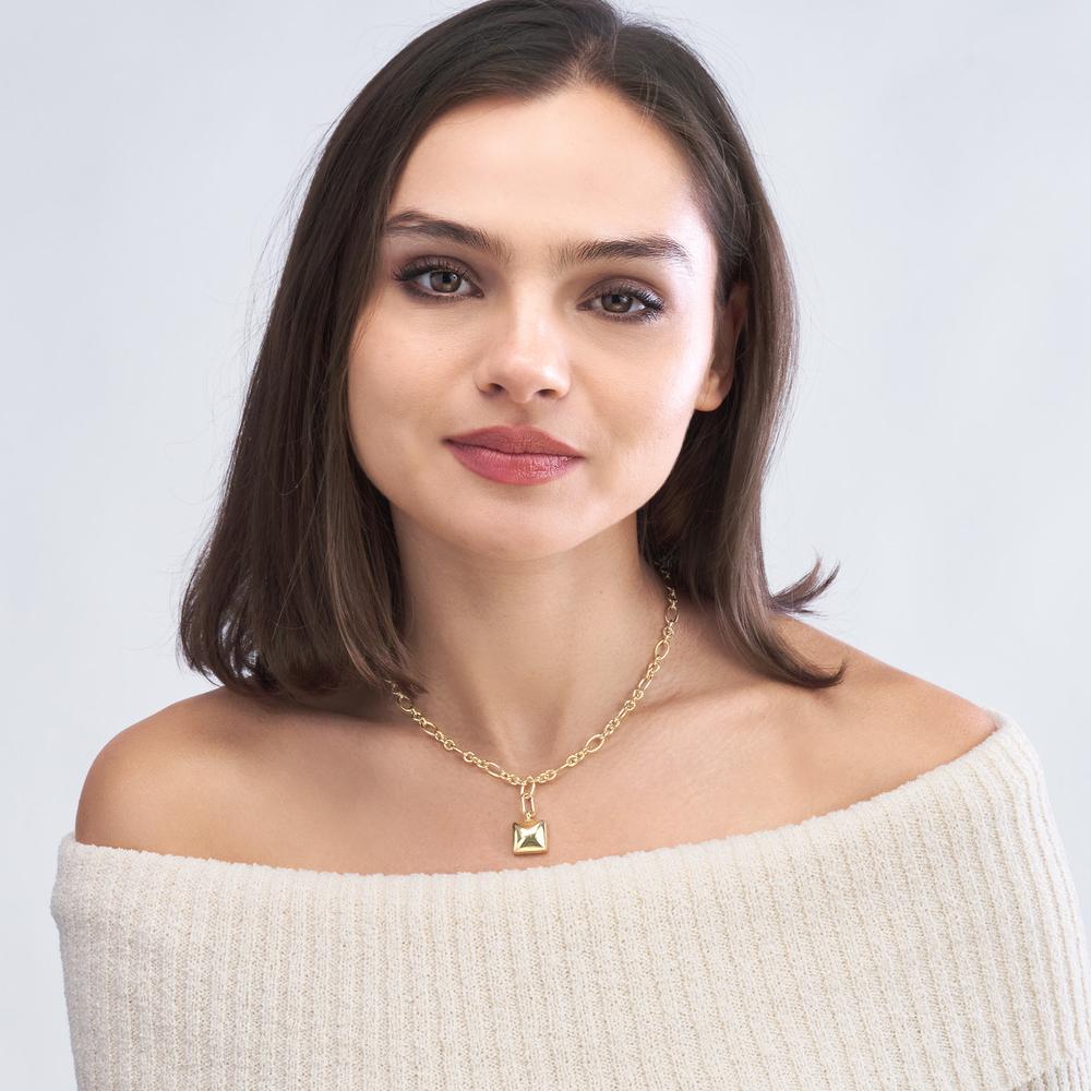 Olas d'Oro - 14K Yellow Gold Puff Square Charm Pendant