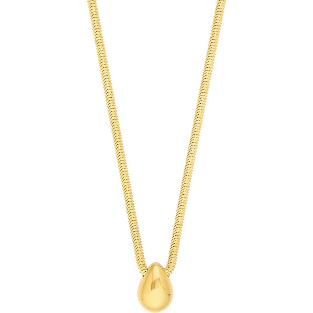 Olas d'Oro - 14K Yellow Gold Puff Teardrop Snake Necklace with Hollow Design - 6.71g
