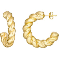 Olas d'Oro - 14K Yellow Gold Puff Textured Twist Open Hoop Earrings 4.20 Grams Total Weight