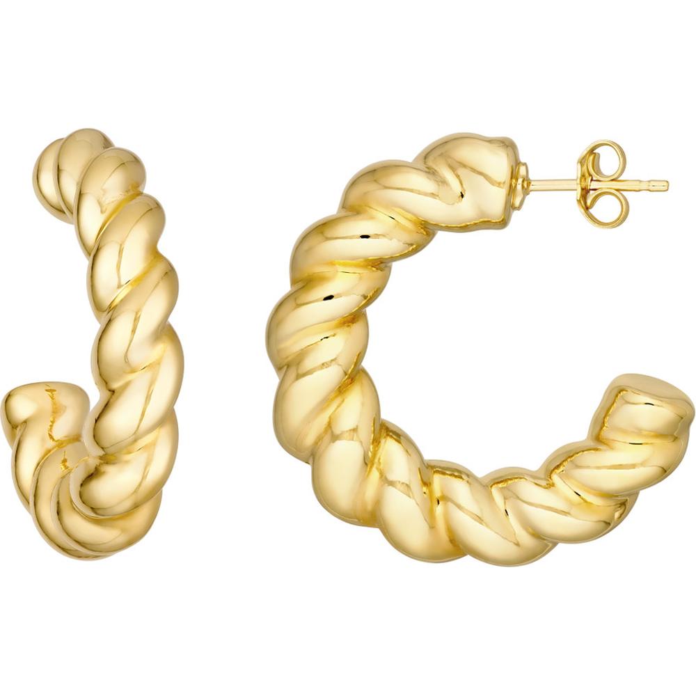 Olas d'Oro - 14K Yellow Gold Puff Textured Twist Open Hoop Earrings 4.20 Grams Total Weight