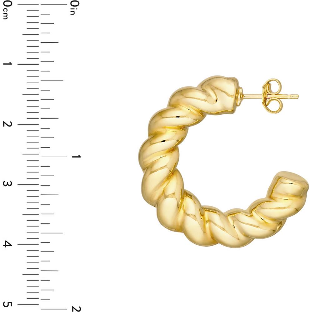 Olas d'Oro - 14K Yellow Gold Puff Textured Twist Open Hoop Earrings 4.20 Grams Total Weight