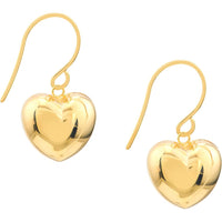 Olas d'Oro - 14K Yellow Gold Puffed Heart Fish Hook Earrings Lightweight, Playful Design