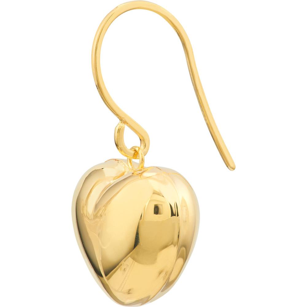 Olas d'Oro - 14K Yellow Gold Puffed Heart Fish Hook Earrings Lightweight, Playful Design