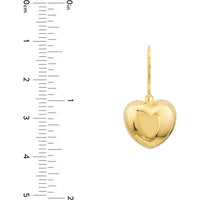 Olas d'Oro - 14K Yellow Gold Puffed Heart Fish Hook Earrings Lightweight, Playful Design