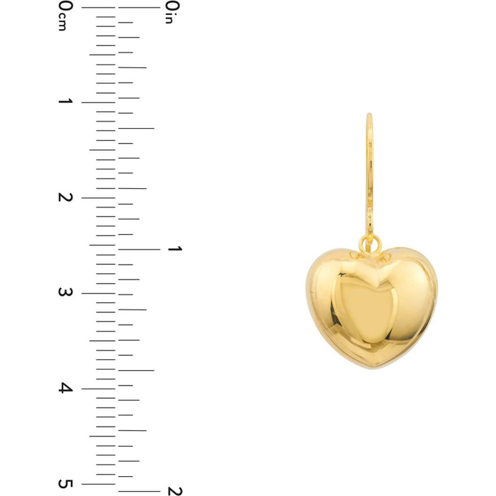 Olas d'Oro - 14K Yellow Gold Puffed Heart Fish Hook Earrings Lightweight, Playful Design