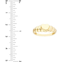 Olas d'Oro - 14K Yellow Gold Puffed Heart Ribbed Sides Ring - Size 6