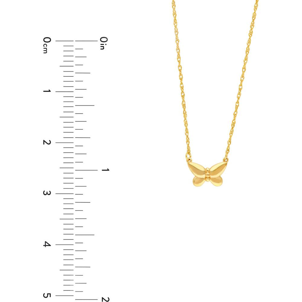Olas d'Oro - 14K Yellow Gold Puffy Butterfly Necklace - 1.12 Grams