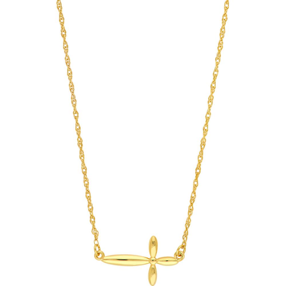 Olas d'Oro - 14K Yellow Gold Puffy East West Cross Pendant Necklace
