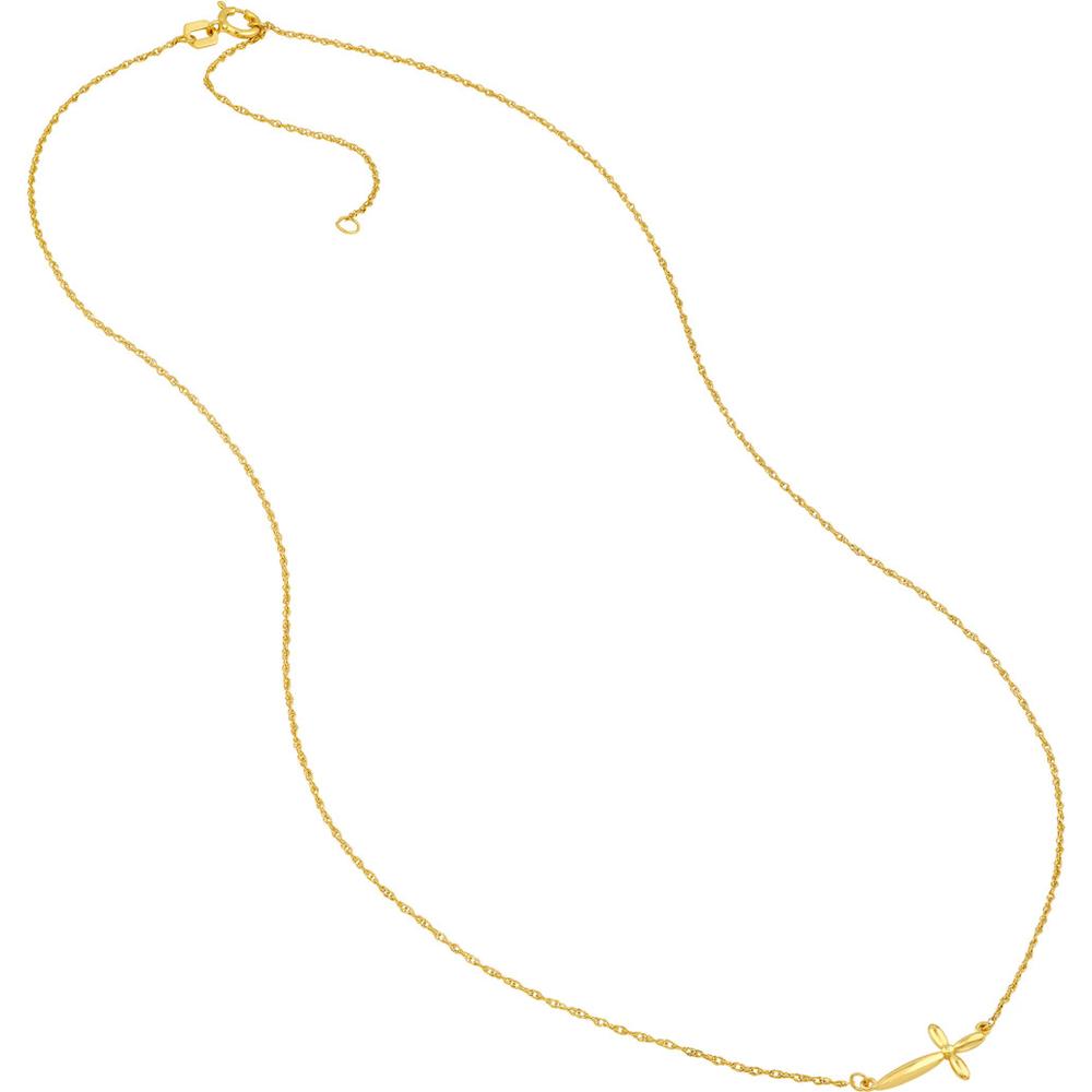 Olas d'Oro - 14K Yellow Gold Puffy East West Cross Pendant Necklace