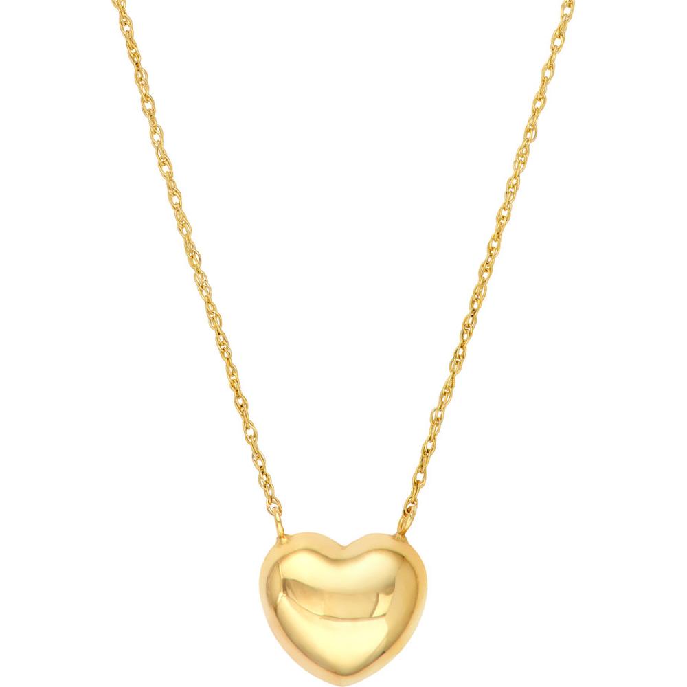Olas d'Oro - 14K Yellow Gold Puffy Heart Pendant Necklace with 2" Extension - 1.45 Grams Total Weight