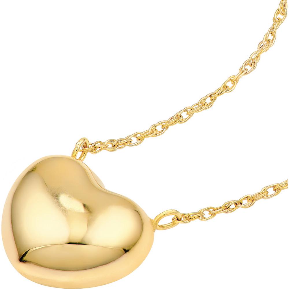 Olas d'Oro - 14K Yellow Gold Puffy Heart Pendant Necklace with 2" Extension - 1.45 Grams Total Weight