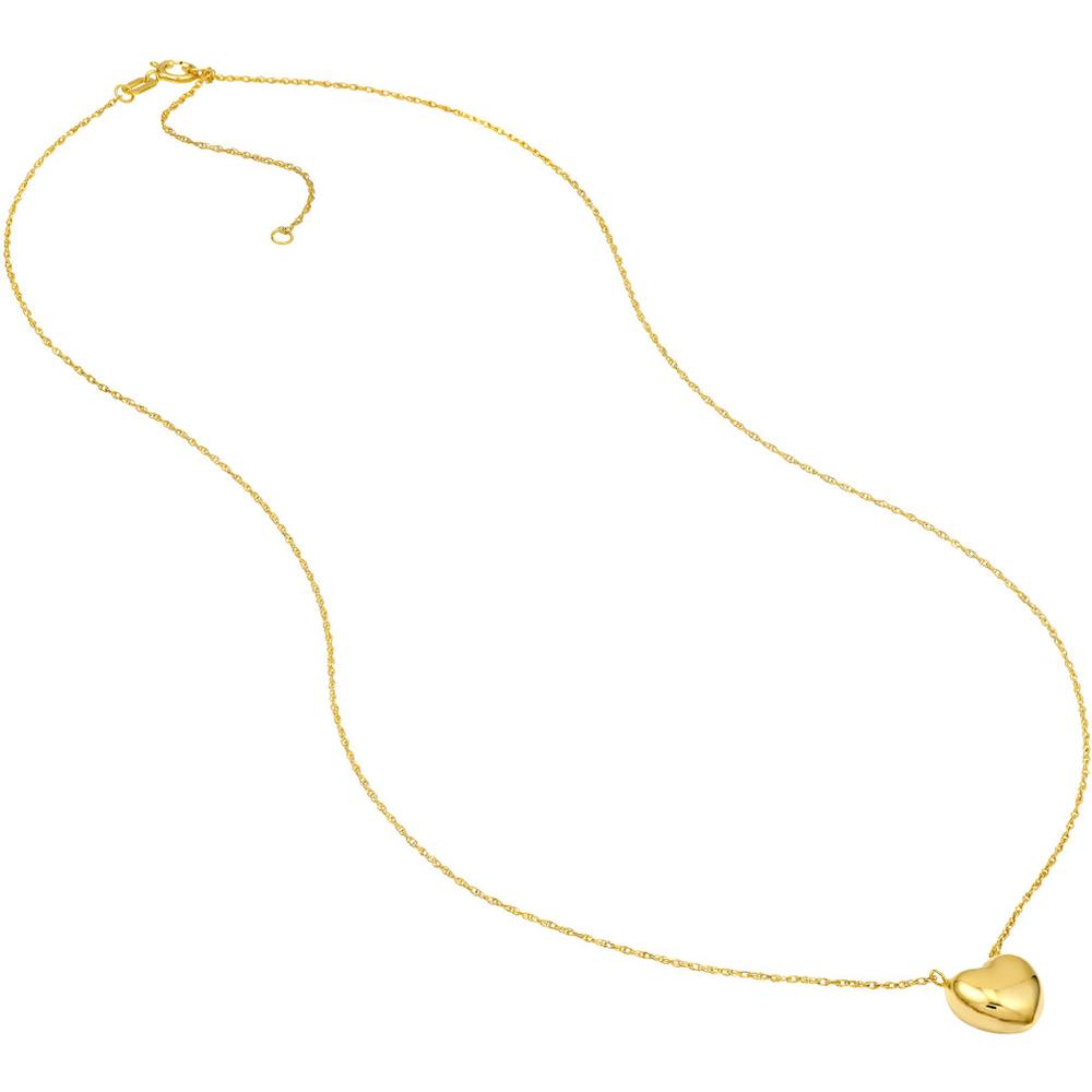 Olas d'Oro - 14K Yellow Gold Puffy Heart Pendant Necklace with 2" Extension - 1.45 Grams Total Weight