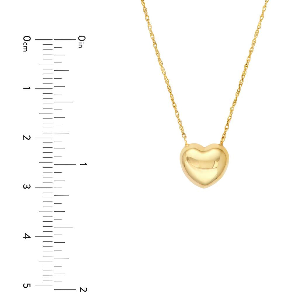 Olas d'Oro - 14K Yellow Gold Puffy Heart Pendant Necklace with 2" Extension - 1.45 Grams Total Weight