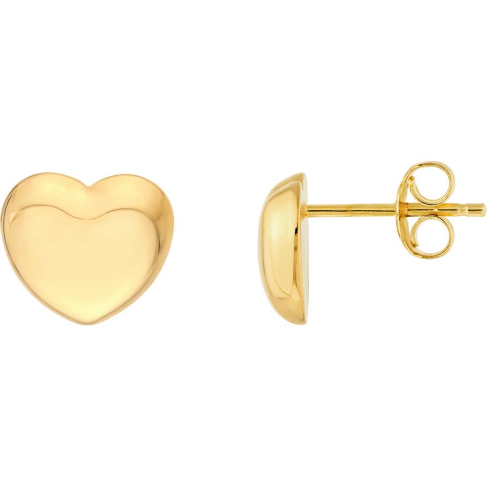 Olas d'Oro - 14K Yellow Gold Puffy Heart Stud Earrings - 1.75 Grams Total Weight