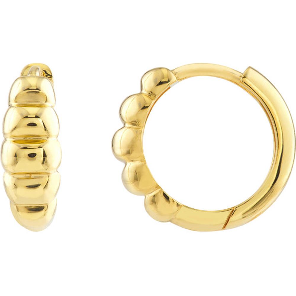 Olas d'Oro - 14K Yellow Gold Puffy Polished Hoops - 13.50mm Diameter, Hinge Closure