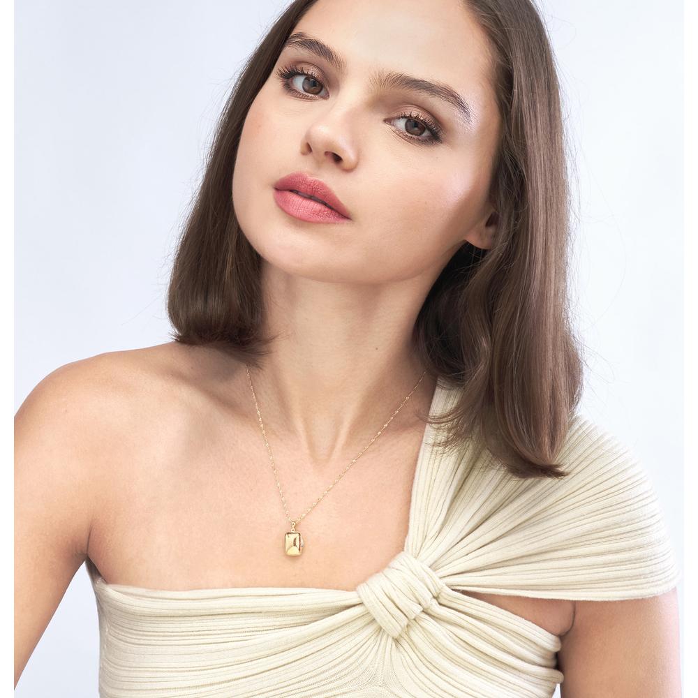 Olas d'Oro - 14K Yellow Gold Puffy Rectangle Pendant with 3D Effect and Smooth Finish