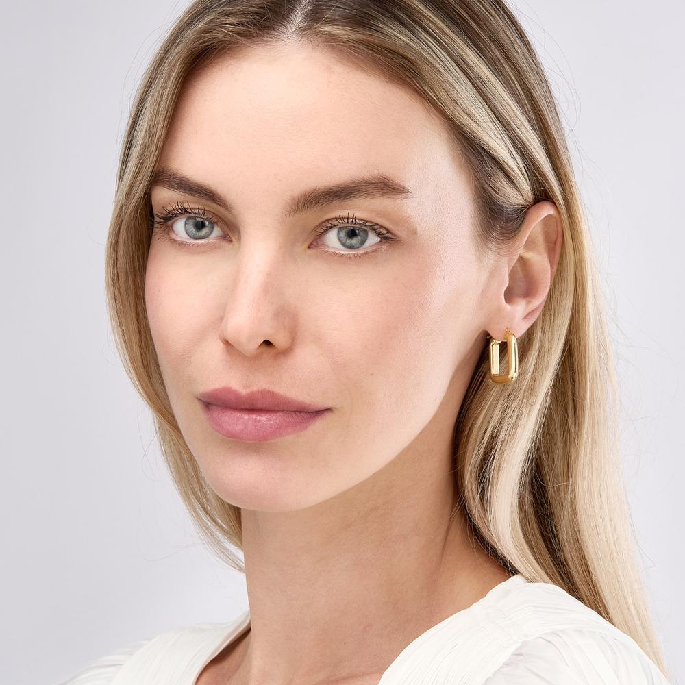 Olas d'Oro - 14K Yellow Gold Puffy Square Shape Hoop Earrings - 2.38 Grams Total Weight