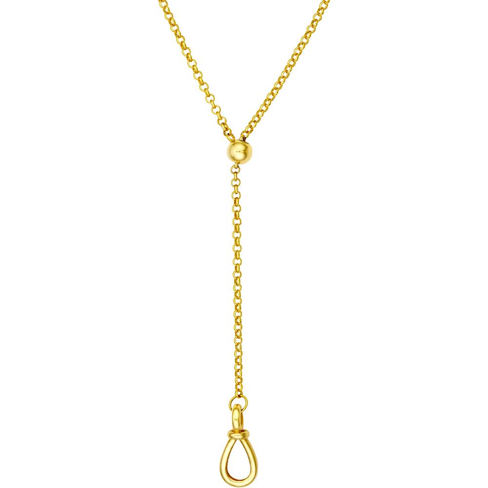 Olas d'Oro - 14K Yellow Gold Pull Over Rolo Lariat Necklace with Silicon Bead Closure