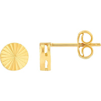 Olas d'Oro - 14K Yellow Gold Radiant Round Stud Earrings with Fluted Texture