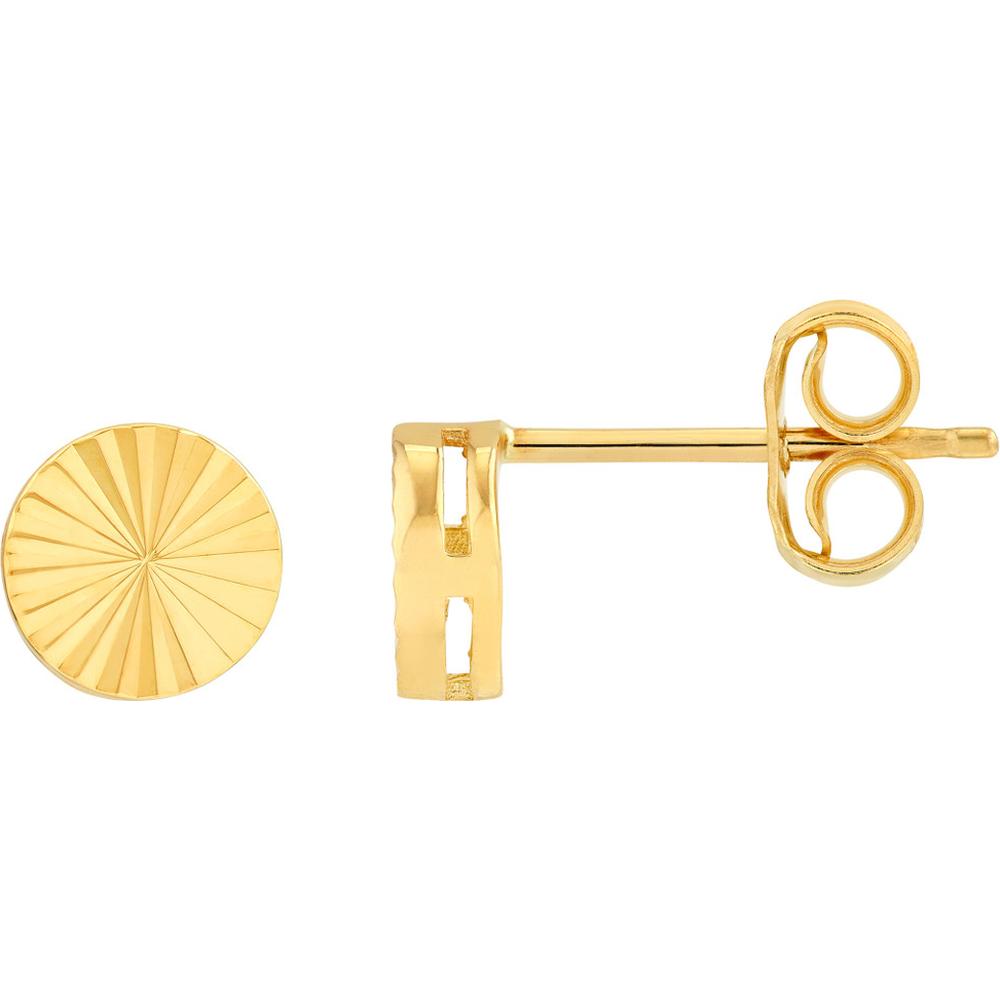 Olas d'Oro - 14K Yellow Gold Radiant Round Stud Earrings with Fluted Texture