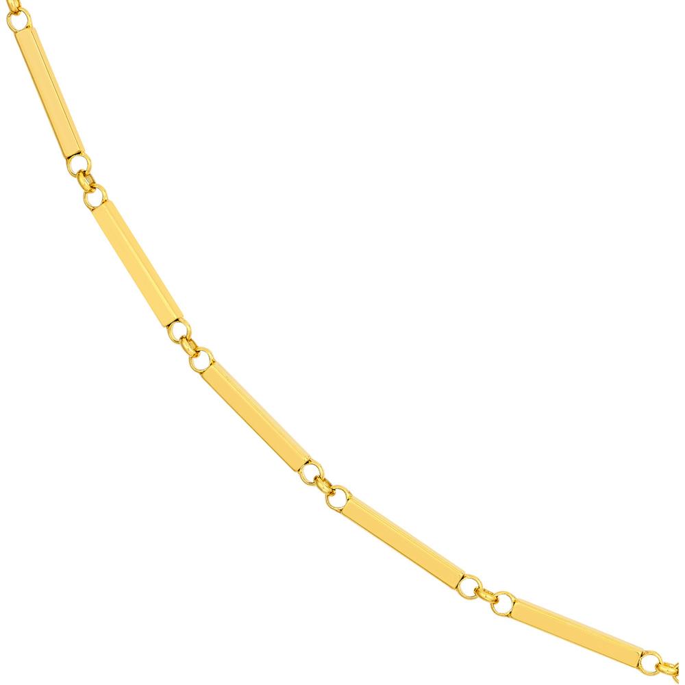 Olas d'Oro - 14K Yellow Gold Rectangle Bar Station Chain Bracelet - 7.25" Length