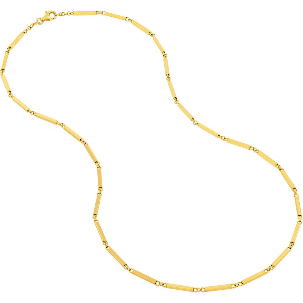 Olas d'Oro - 14K Yellow Gold Rectangle Bar Station Chain Bracelet - 7.25" Length