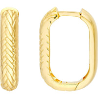 Olas d'Oro - 14K Yellow Gold Rectangular Diamond-Cut Pattern Hoops - 2.62 Grams Total Weight