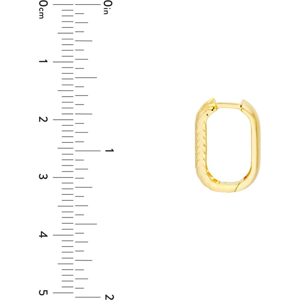 Olas d'Oro - 14K Yellow Gold Rectangular Diamond-Cut Pattern Hoops - 2.62 Grams Total Weight