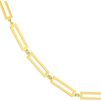 Olas d'Oro - 14K Yellow Gold Rectangular Link Station Chain Bracelet - 7" Length, 2.81 Grams Total Weight