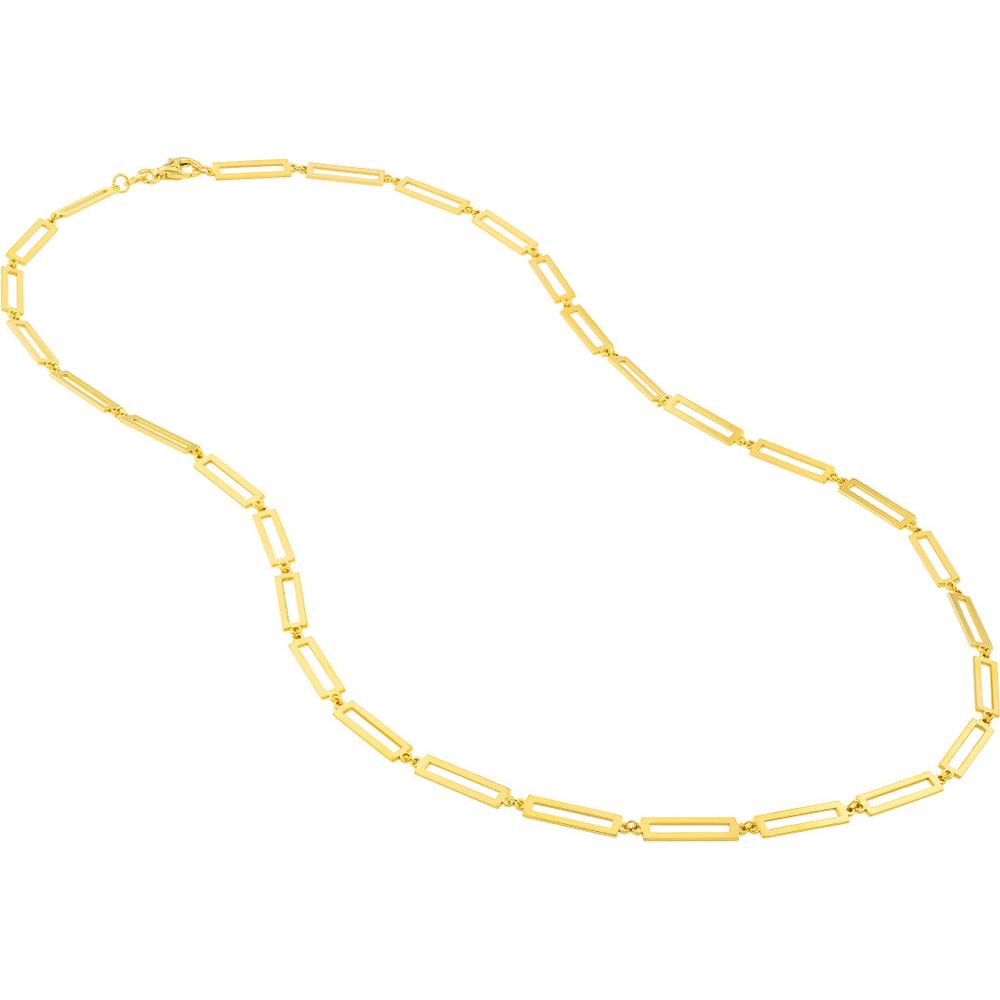 Olas d'Oro - 14K Yellow Gold Rectangular Link Station Chain Necklace - 18" Length, 6.5 Grams