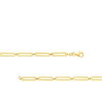 Olas d'Oro - 14K Yellow Gold Rectangular Link Station Chain Necklace - 18" Length, 6.5 Grams