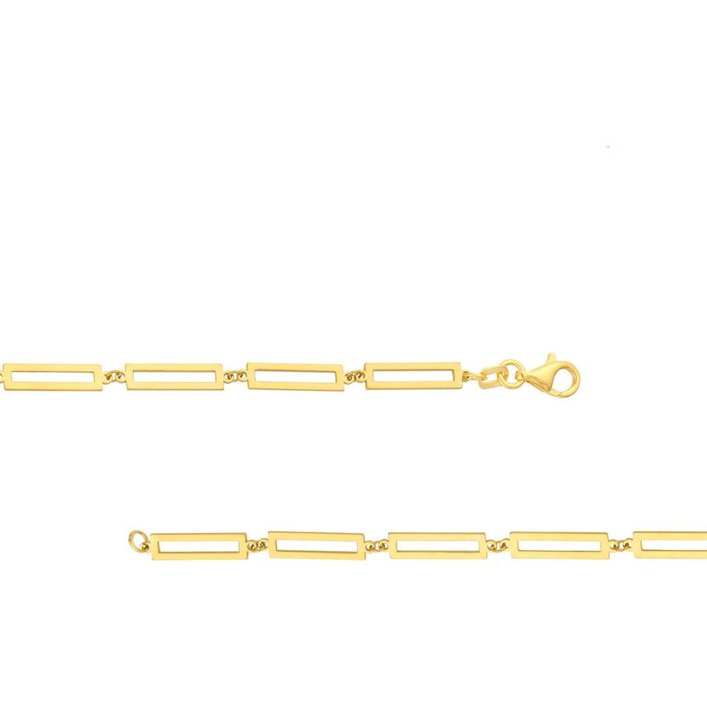 Olas d'Oro - 14K Yellow Gold Rectangular Link Station Chain Necklace - 18" Length, 6.5 Grams