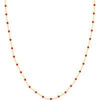 Olas d'Oro - 14K Yellow Gold Red Enamel Bead Piatto Chain Necklace - 18" Length