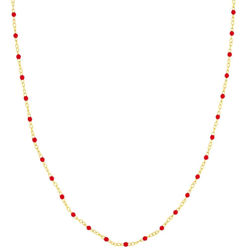 Olas d'Oro - 14K Yellow Gold Red Enamel Bead Piatto Chain Necklace - 18" Length