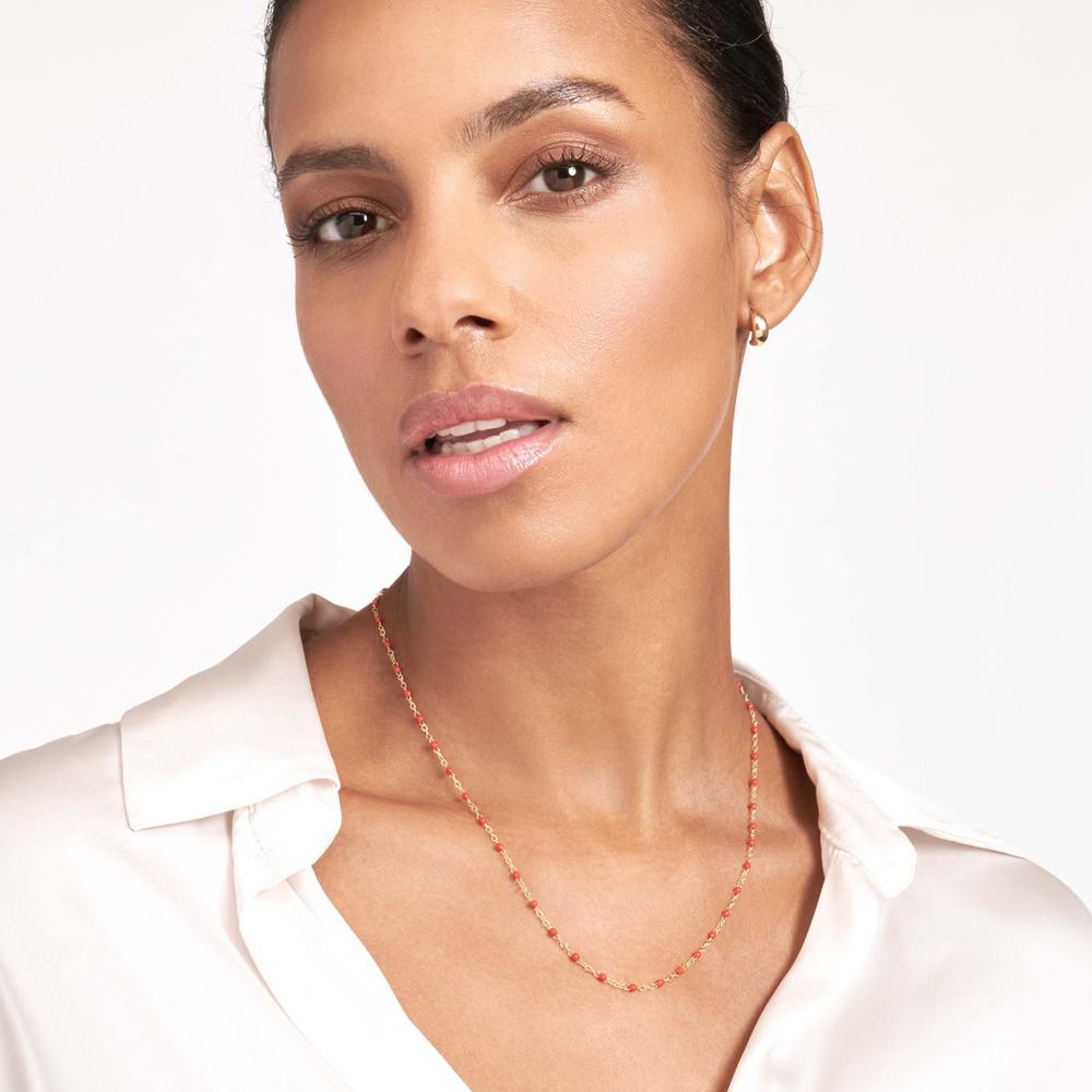Olas d'Oro - 14K Yellow Gold Red Enamel Bead Piatto Chain Necklace - 18" Length