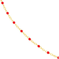 Olas d'Oro - 14K Yellow Gold Red Enamel Bead Piatto Chain Necklace - 18" Length