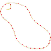 Olas d'Oro - 14K Yellow Gold Red Enamel Bead Piatto Chain Necklace - 18" Length