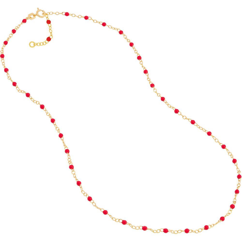Olas d'Oro - 14K Yellow Gold Red Enamel Bead Piatto Chain Necklace - 18" Length