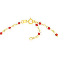 Olas d'Oro - 14K Yellow Gold Red Enamel Bead Piatto Chain Necklace - 18" Length