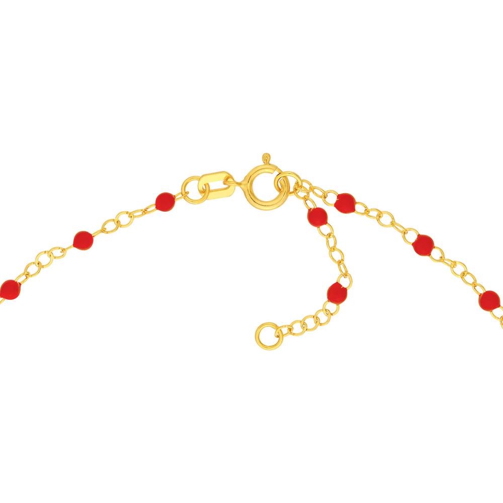 Olas d'Oro - 14K Yellow Gold Red Enamel Bead Piatto Chain Necklace - 18" Length