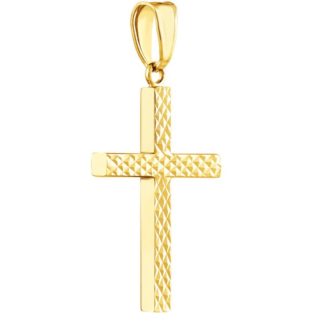 Olas d'Oro - 14K Yellow Gold Reversible Diamond-Cut and Polished Cross Pendant