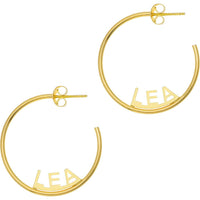 Olas d'Oro - 14K Yellow Gold Revolve Block Nameplate Hoop Earrings - 25mm
